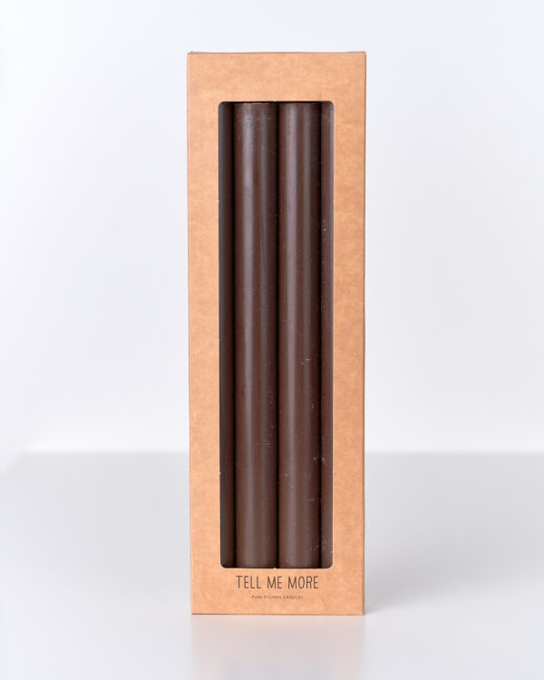 Candele in cera vegetale marrone, tonalità calda e naturale, Terracotta Home Store.