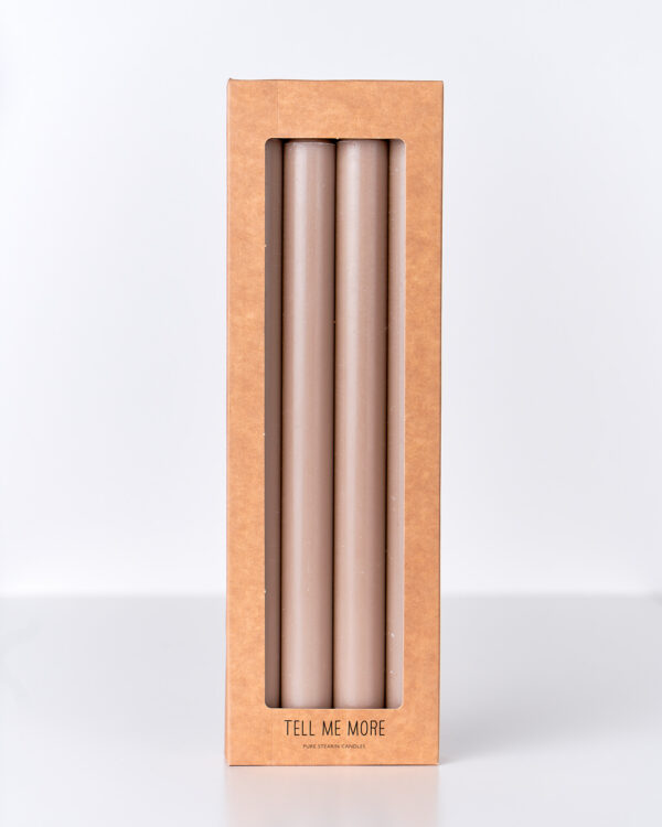 Candele in cera vegetale soft beige, fiamma pulita e design minimal, Terracotta Home Store.
